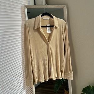 Abercrombie Tan/Beige Ribbed Button-up Long-sleeve Sz Small